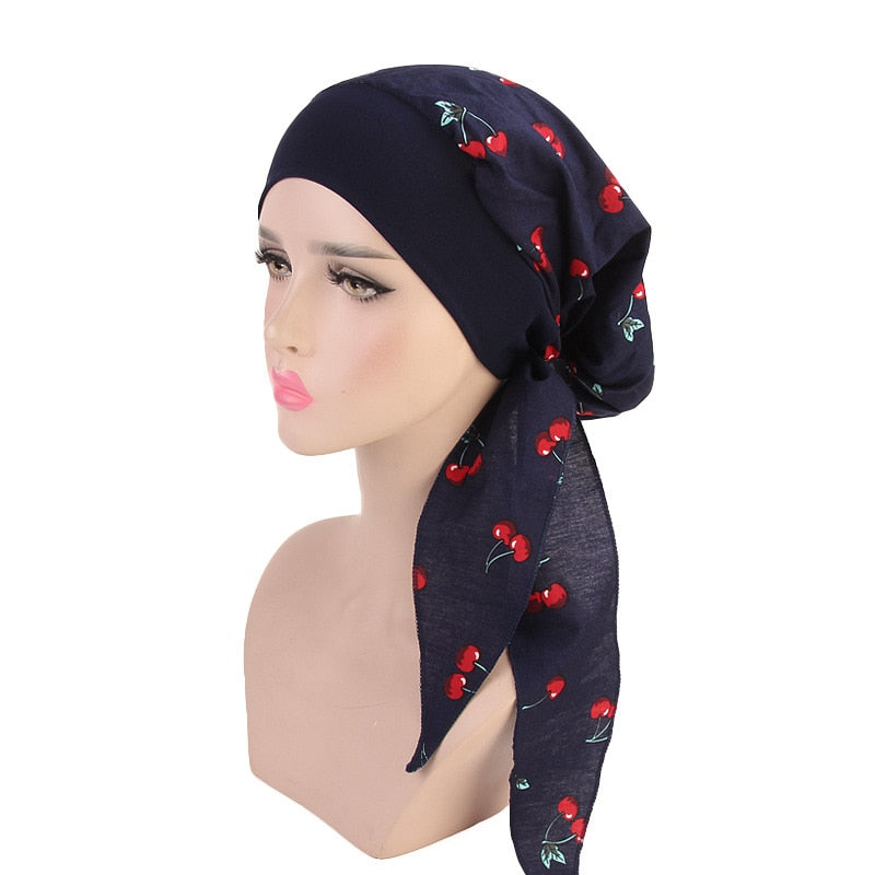 Printed flowers women inner hijabs cap muslim head scarf turban bonnet ready to wear ladies wrap under hijab caps