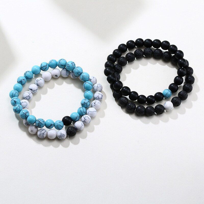 Vnox Casual 8 mm Beads Chain Bracelets for Men Women Special Birthday BFF Friendship Gifts Unisex Elastic Jewelry