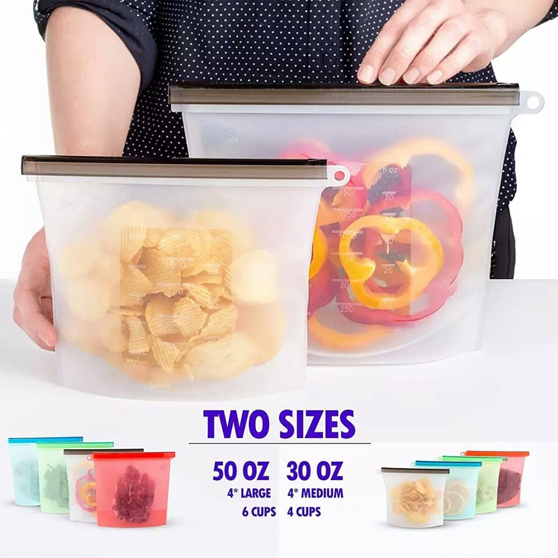 1Pc Silicone Food Storage Bag Reusable Food Preservation Bag Container Leakproof Kitchen Storage Bag for Freezer Kitchen Gadgets