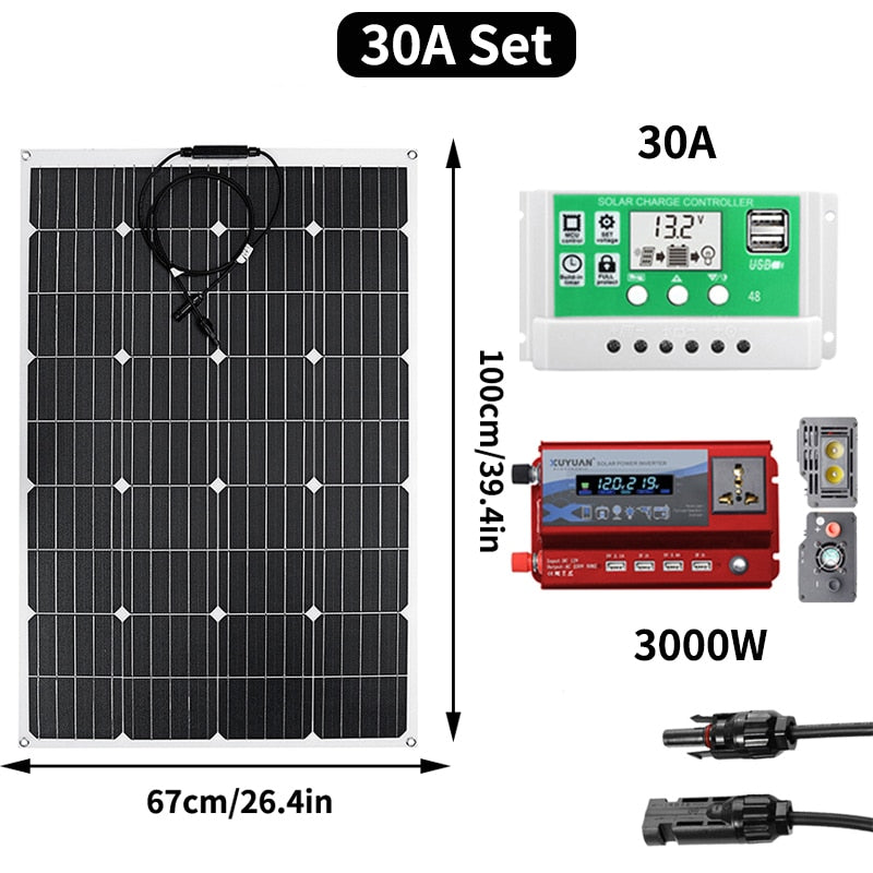 600w 1200w ETFE Solar Panel 12v Photovoltaic Home System Inverter Complete Kit Solar Cell Battery Charger For Car Boat Camping