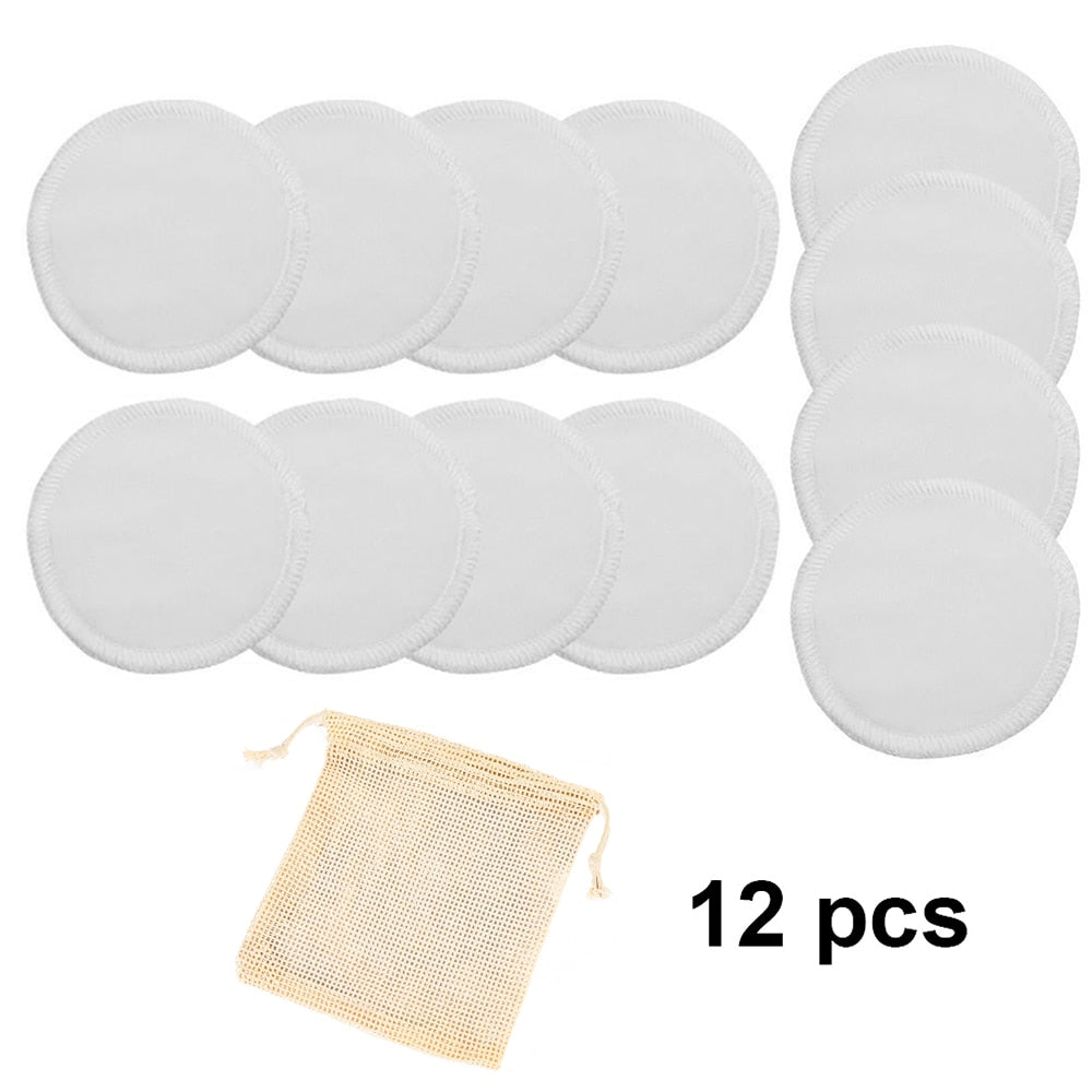 12PCS/SET Reusable Bamboo Fiber Washable Rounds Pads Makeup Removal Cotton Pad Cleansing Facial Pad Cosmetic Tool Skin Care