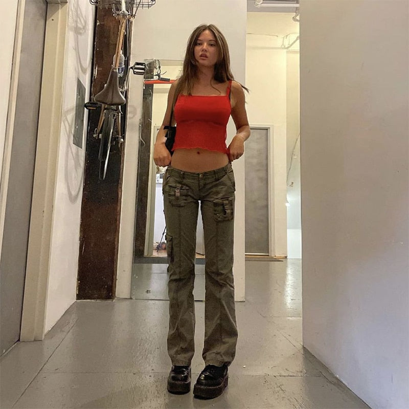 Retro  Grunge Cargo Denim Jeans Streetwear Korean Vintage 90s Low Waist Trousers Aesthetic 90s Straight Pants