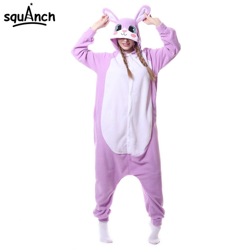 Models Rabbits Onesie Cute Kigurumis Pink White Polar Fleece Animal Pajama Bunny Suit Carnival Holiday Outfit Winter Sleepwear