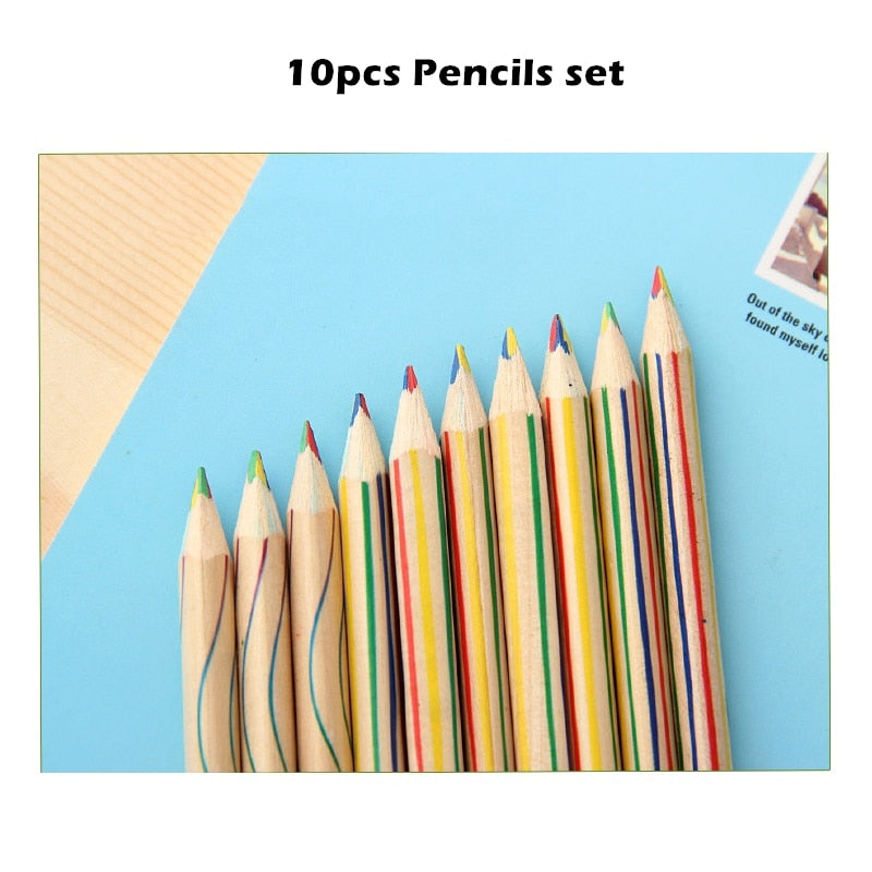 10 Pcs/Lot Rainbow Color Pencil 4 In 1 Colored Pencils for Drawing Stationery Drawing Office Material School Supplies A6292