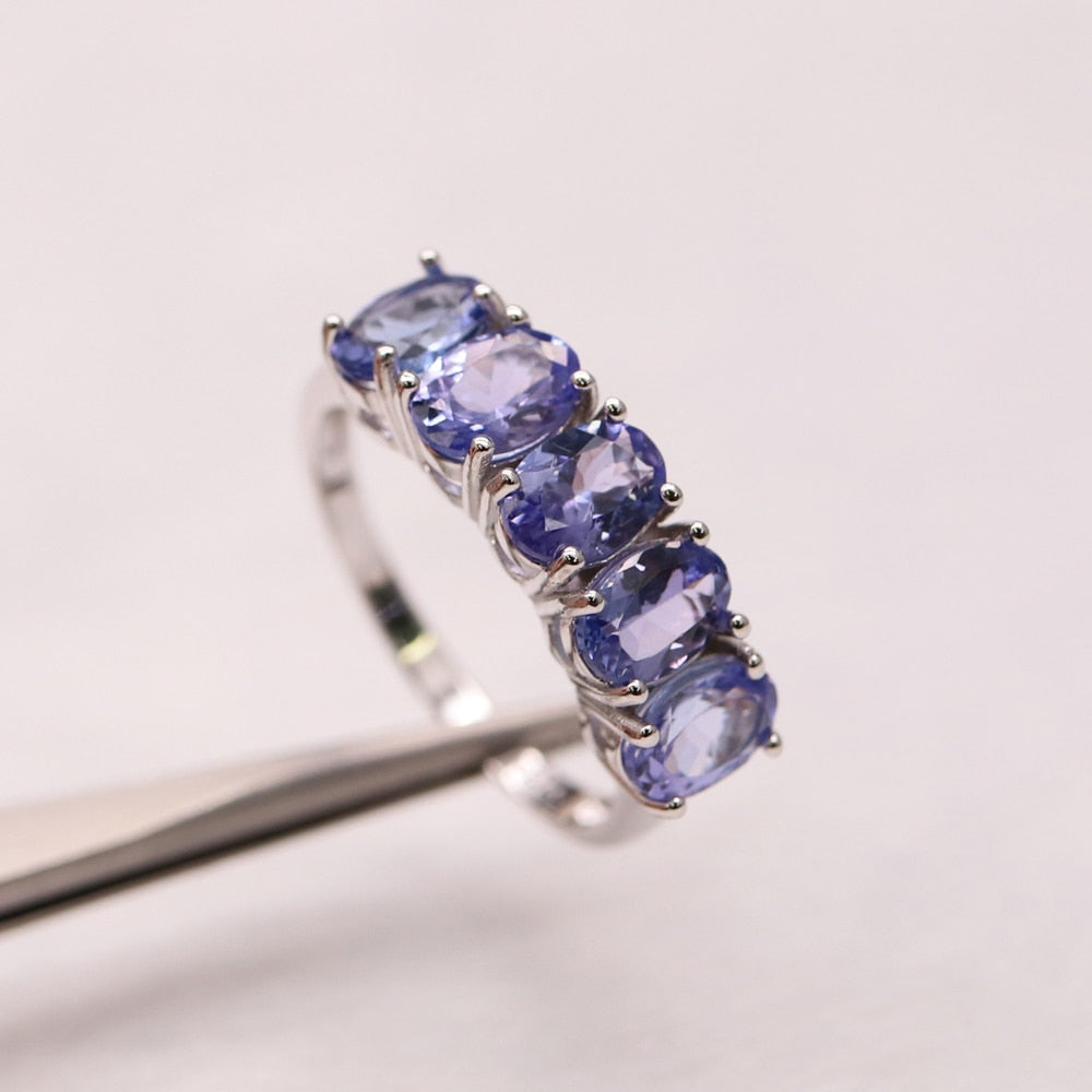 Tanzanite ring natural gemstone oval 5*7mm in 925 sterling silver simple design shiny precious stone jewelry