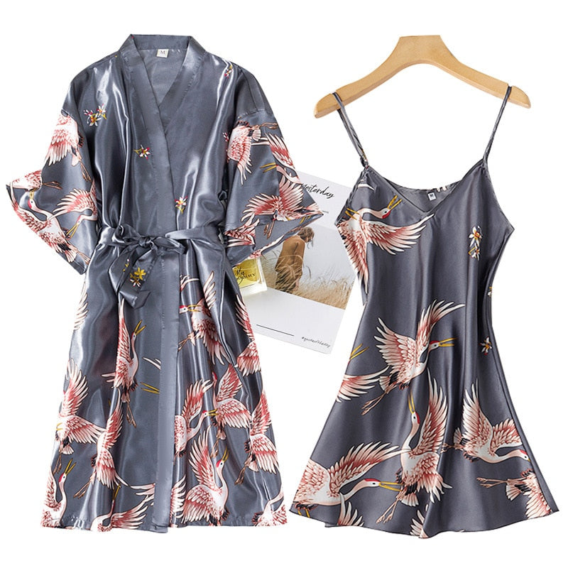 Fashion Women's Summer Mini Kimono Robe Lady Rayon Bath Gown Yukata Nightgown Sleepwear Sleepshirts Pijama Mujer Size M-XXL