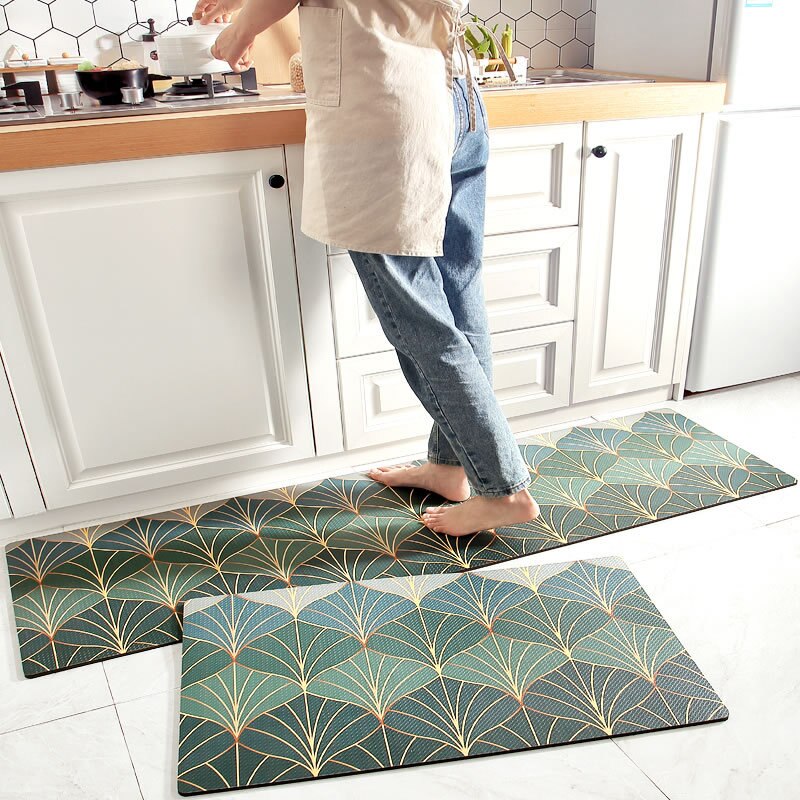 1pcs PVC Kitchen Mat Waterproof Floor Mat Anti Fatigue Anti Oil PU Leather Kitchen Carpet Anti Slip Doormat Modern Bedroom Rug