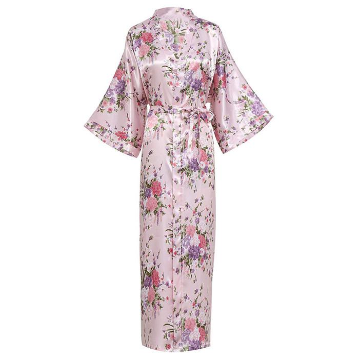 Women Exquisite Print Flower Kimono Gown Wedding Robe Elegant Ankle-length Sleepwear Homewear Casual Soft Bath Gown Plus Size