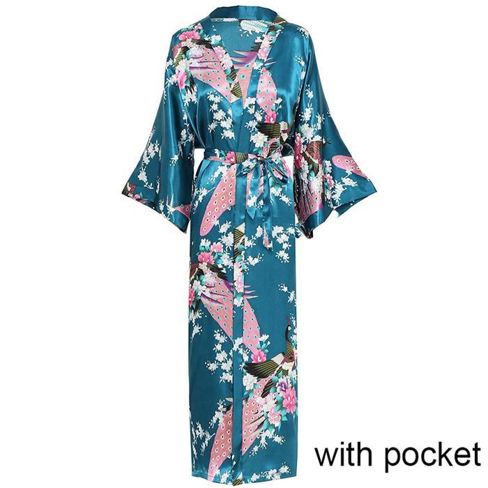 Sexy Women Long Robe With Pocket Wedding Bride Bridesmaid Dressing Gown Rayon Kimono Bathrobe Large Size S-XXXL Night Dress