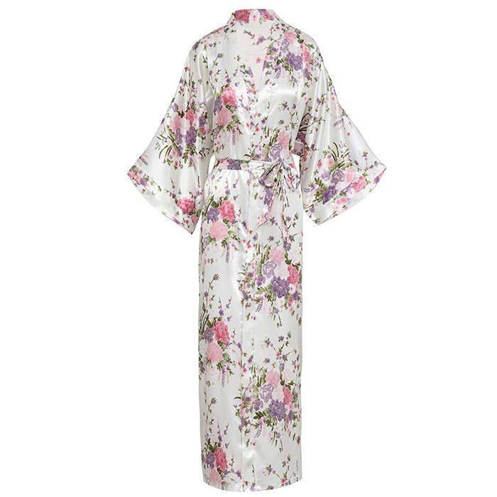 Women Exquisite Print Flower Kimono Gown Wedding Robe Elegant Ankle-length Sleepwear Homewear Casual Soft Bath Gown Plus Size