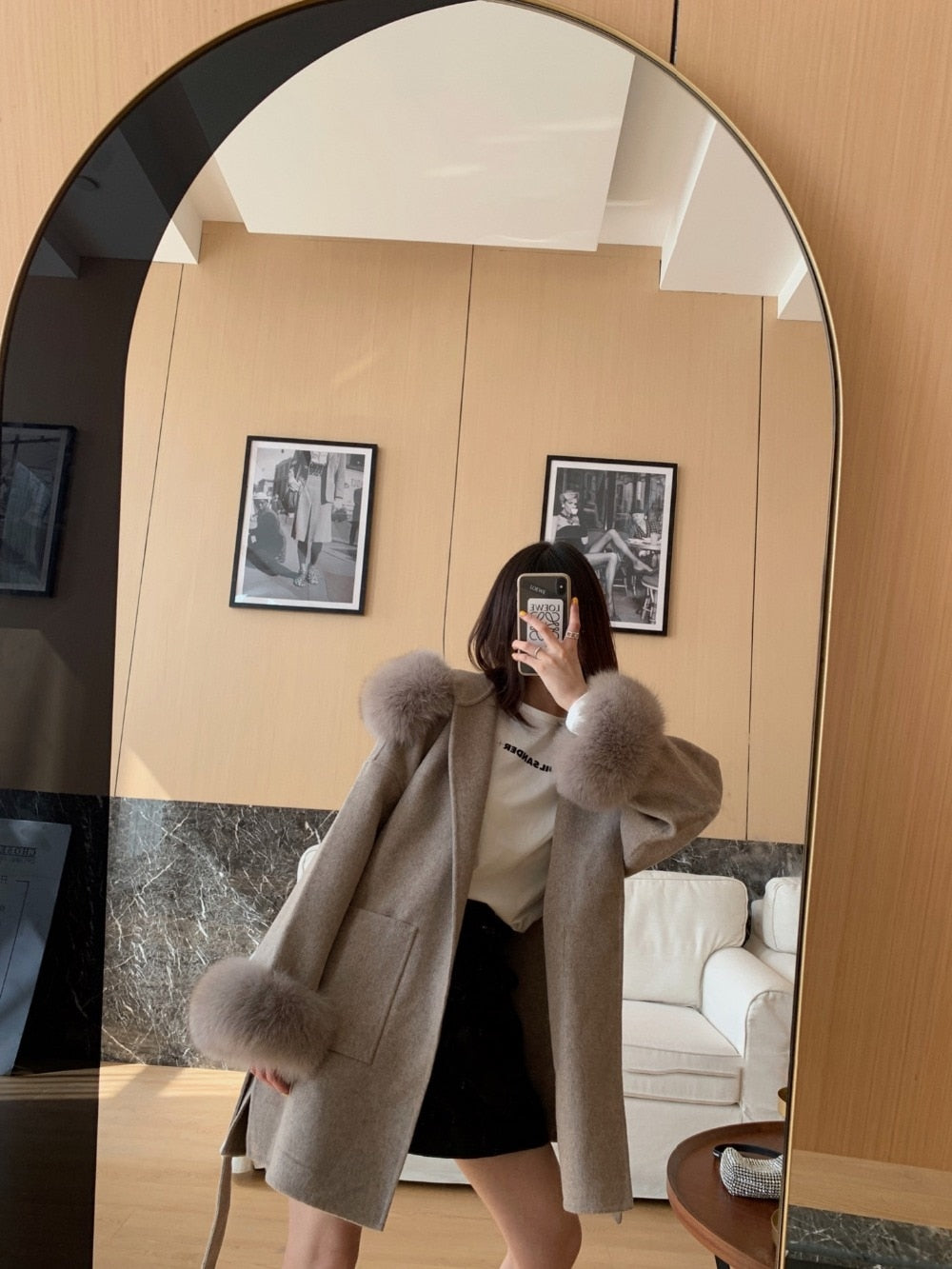 Real Cashmere Woolen Coat famous natural fox fur coats outerwear dropshipping