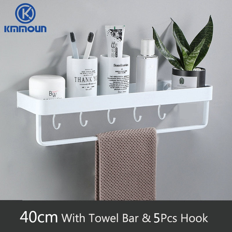 Black / White Bathroom Shelf Shampoo Holder Kitchen Storage Rack Bathroom Hardware Space Aluminum Shower Room Accessory