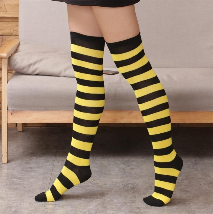 Over Knee Black White Blue Red Long Stripe Japanese Cartoon Tight High For Women Girl Cosplay Student Kawaii Tights