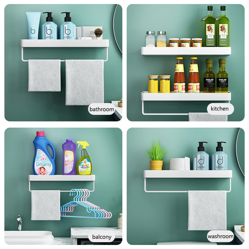 Black / White Bathroom Shelf Shampoo Holder Kitchen Storage Rack Bathroom Hardware Space Aluminum Shower Room Accessory