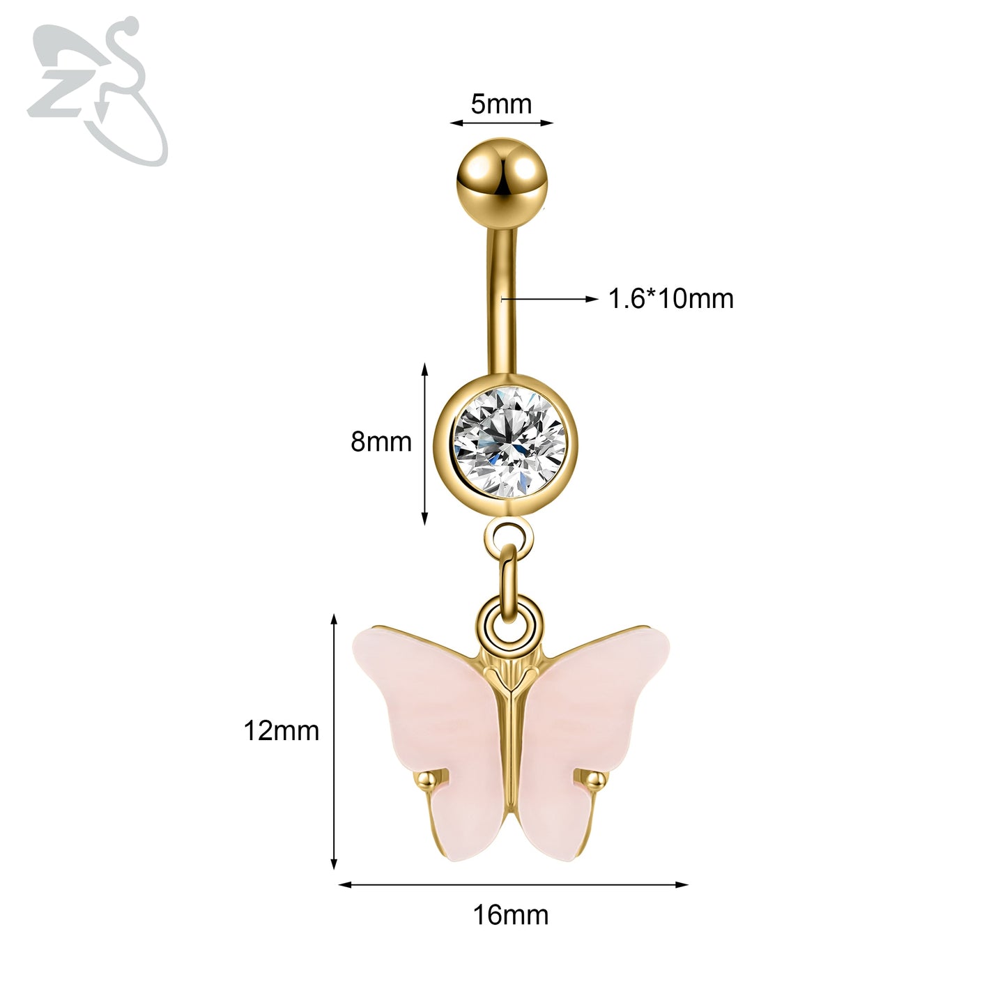 1 Piece Gold Color Stainless Steel Belly Ring Flower Heart CZ Crystal Navel Belly Button Rings Butterfly Navel Piercings