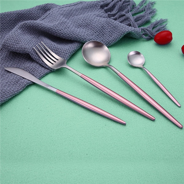 Dinner Set Cutlery Knives Forks Spoons Wester Kitchen Dinnerware Stainless Steel Home Party Tableware Set