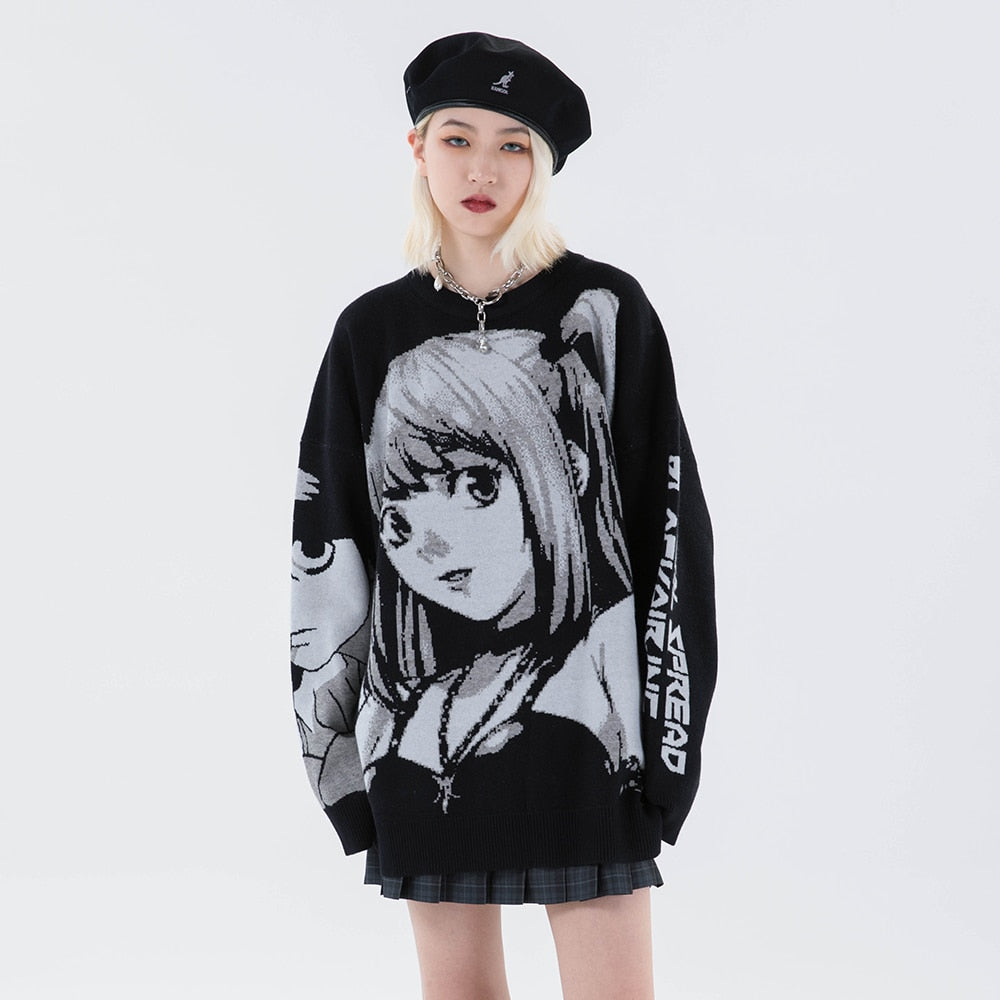 Vintage Knitted Harajuku Kawaii Winter Clothes Women Oversized Sweaters Gothic Long Sleeve Tops Goth Y2k Streetwear Men