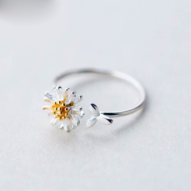 Sterling Silver Daisy Flower Rings for Women Adjustable Size Rings Fashion Wedding Jewelry Anillos Mujer