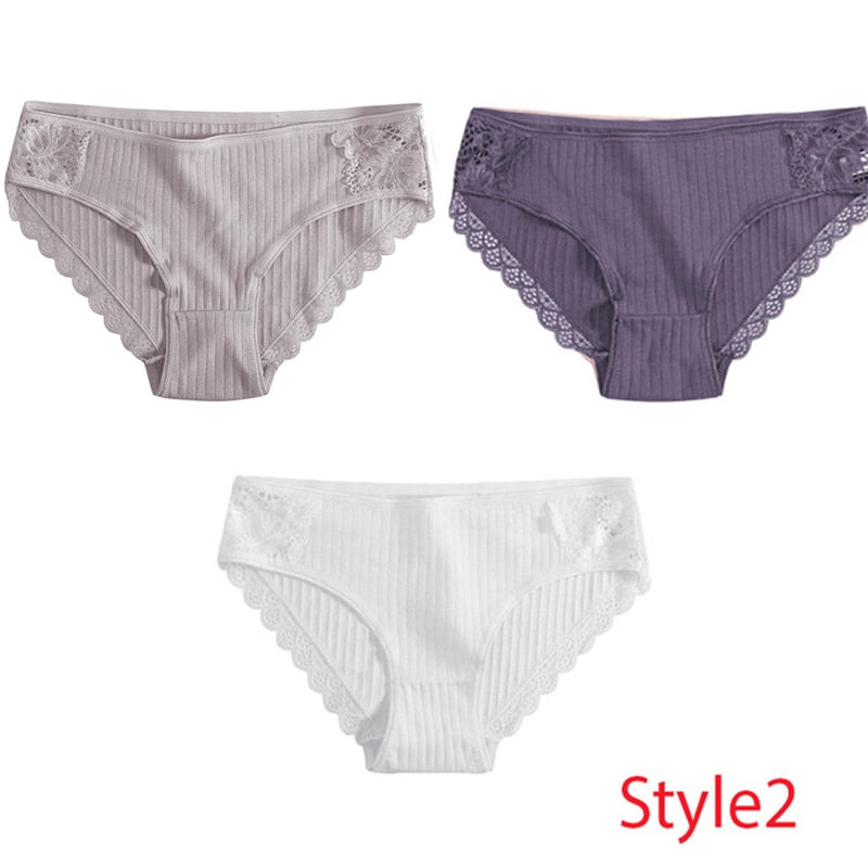 3PCS/Set Cotton Underwear Women's Panties Comfort Underpants  Floral Lace Briefs For Woman Sexy Low-Rise Pantys Intimates M L XL