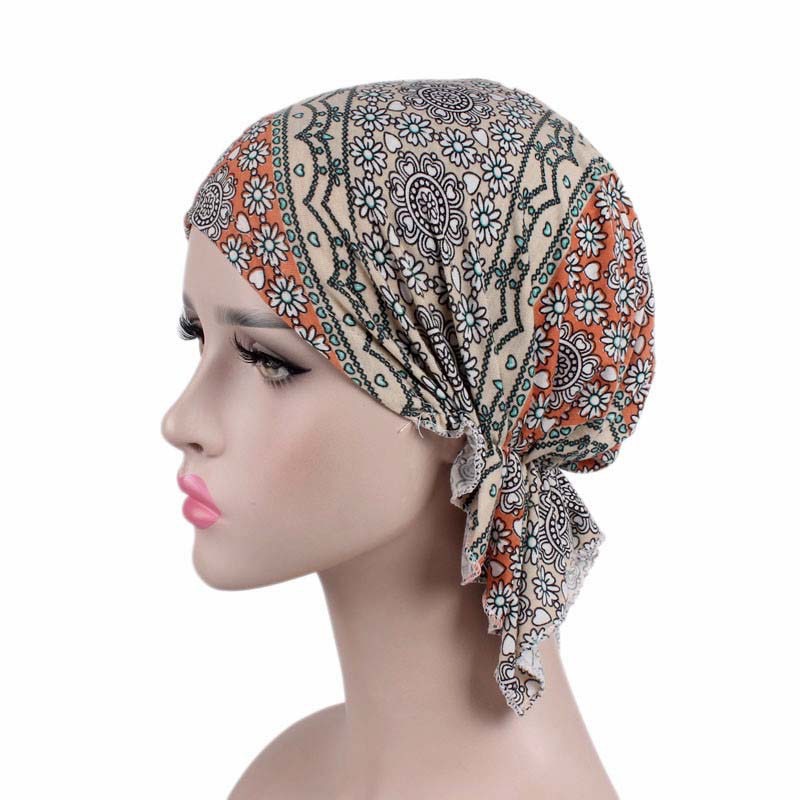 New fashion print woman turban hat soft elastic flowers lady muslim headdress wrap head scarf hijab caps turbante female