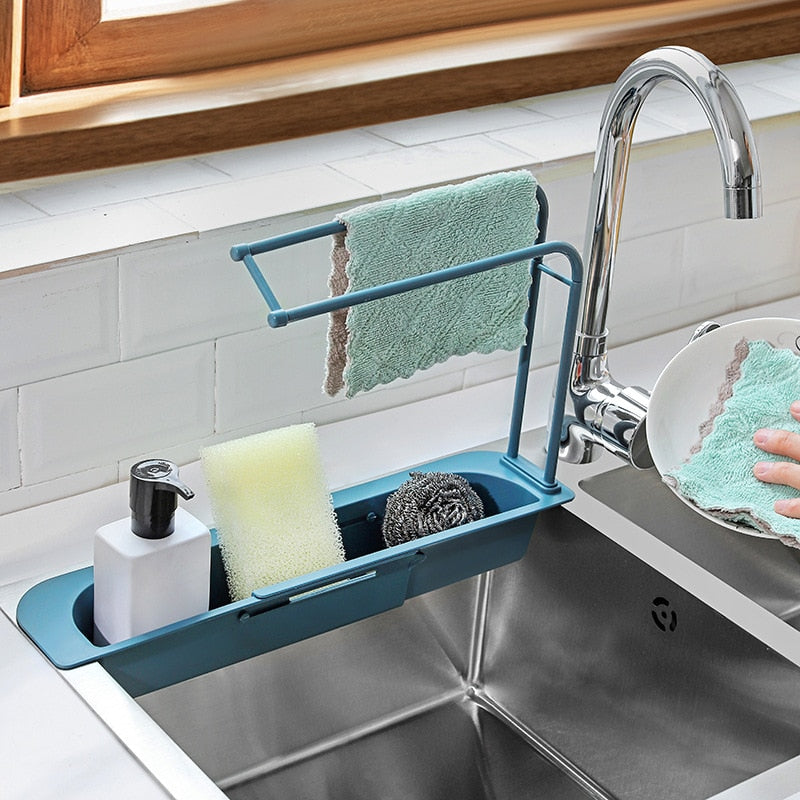 Telescopic Sink Shelf Storage Rack Organizer Adjustable Bathroom Sponge Soap Drain Basket Bag Kitchen Faucet Holder Accessories