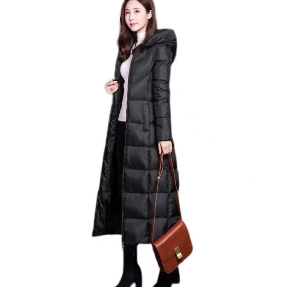 Winter Jackets Women Coat Female Slim Parka Over-Knee Cotton Padded Korea Hooded Warm Manteau Femme Hiver Black Solid Long Coat