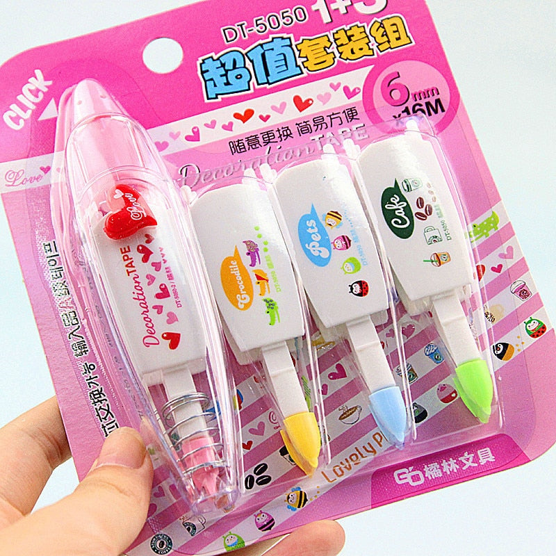 4pcs Correction Tapes Refill set Lovely Decoration Click Corrective Tape Stationery Office Correcting School Supplies