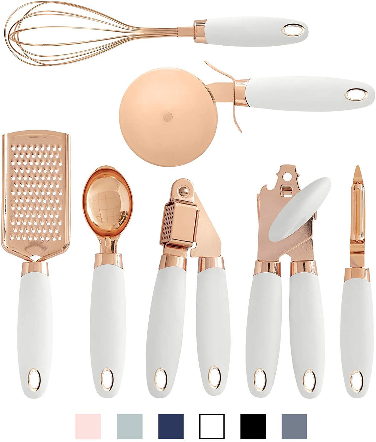 7 Pc Kitchen Set Copper Coated Stainless Steel Utensils Kitchen Gadget Ice Scream Scoop Peeler Garlic Press Cheese Grater Whisk