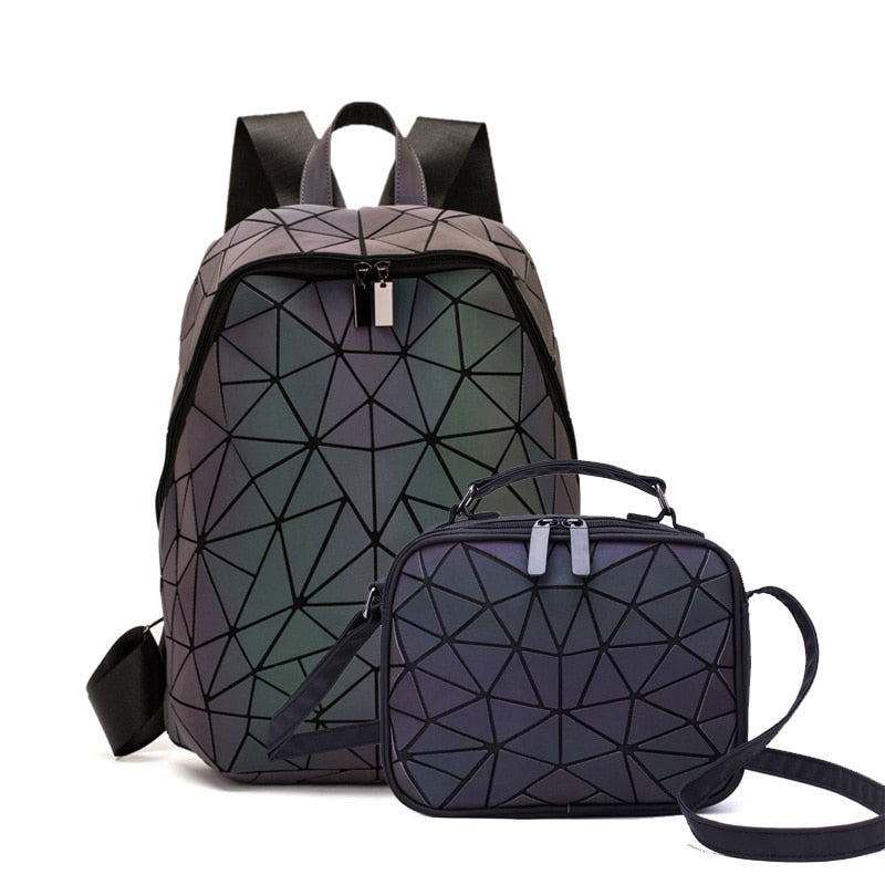 New Luminous Backpack School Women Men Set Rucksack Female Lattice Backbag Holographic Shoulder Bags Purse mochila sac