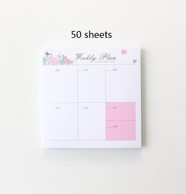 50 sheets Kawaii Korean Daily Memo Pads Note Weekly Monthly Planner Notepad Desk Organizer Pads School Stationery