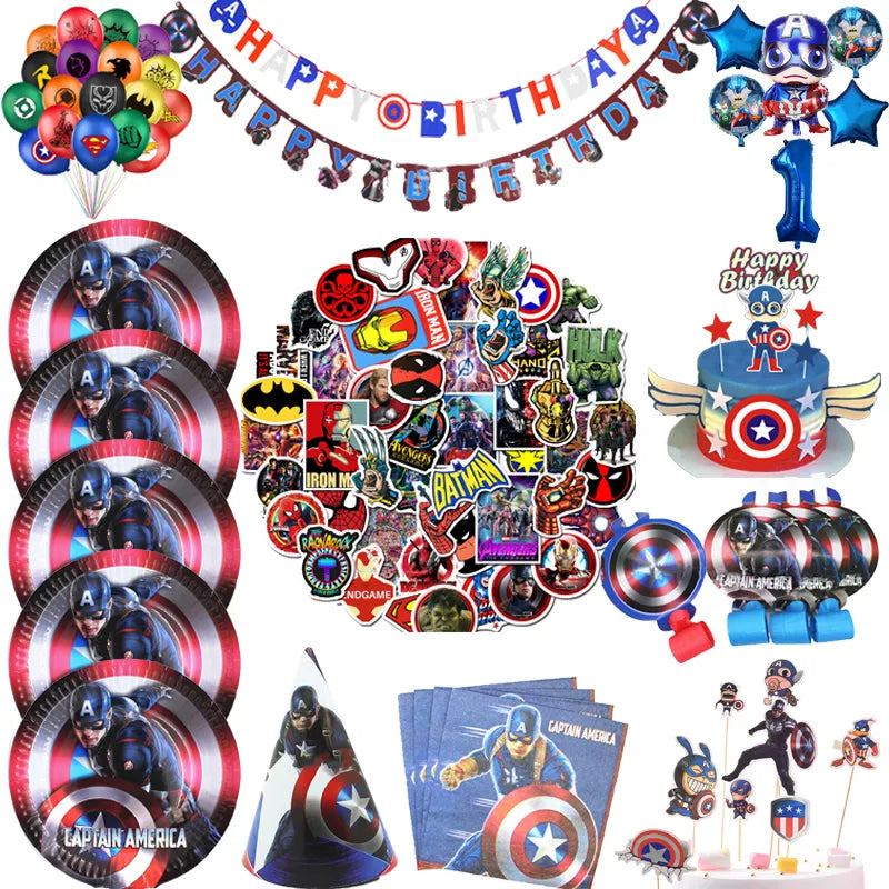 The Avengers Super Hero Captain America Birthday Party Decor Disposable Tableware Paper Cups Plates Balloon Baby Shower Supplies