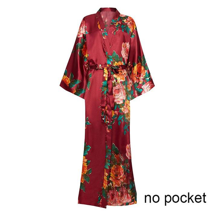 Sexy Lounge Casual Nightdess For Women Sleepwear Female Loose Print Flower Kimono Bathrobe Royal Blue Long Robe Gown With Belt