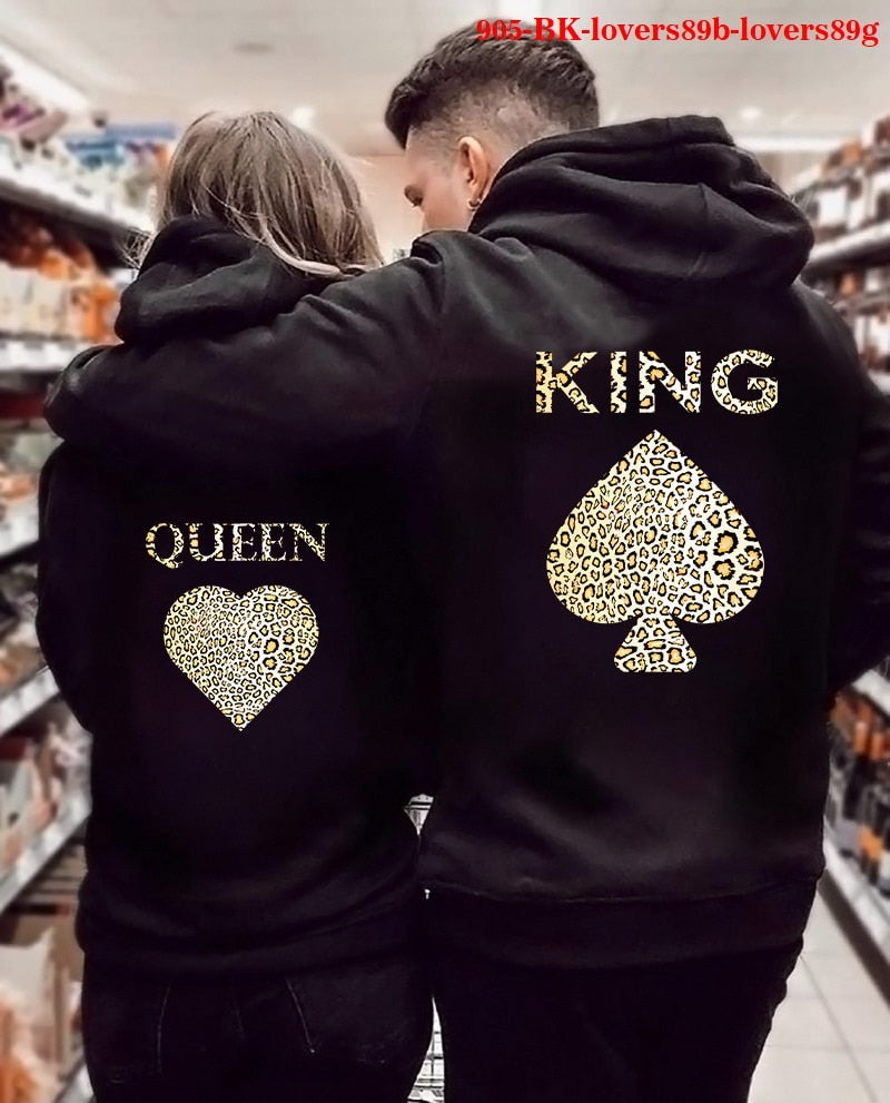 Women Hoodies King Queen Printed Sweatshirt Lovers Couples Hoodie Fashion Hooded Sweatshirt Matching Casual Pullovers Tracksuits