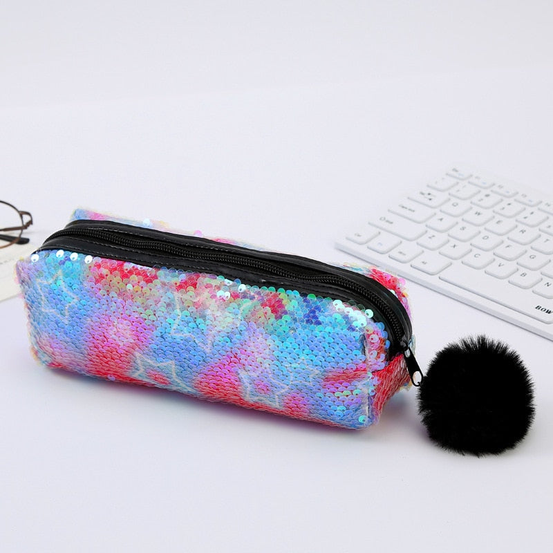 School Pencil Case Sequin Pencilcase for Girls Boys Penal Bag Kawaii Cartridge Pen Box Big Multi Cosmetic Pouch Stationery