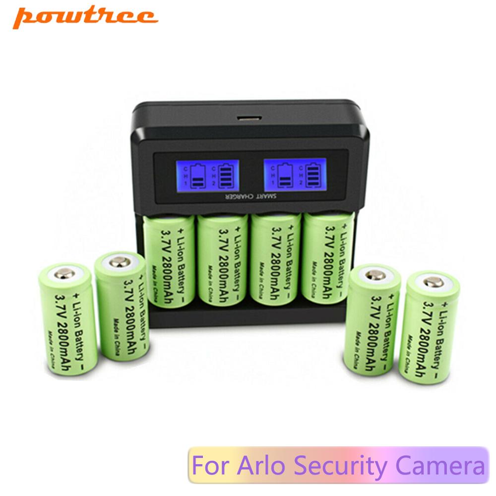 2800mAh Rechargeable 3.7V Li-ion 16340 Batteries CR123A Battery+LCD Charger for Arlo Security Camera For 16340 CR123A Battery