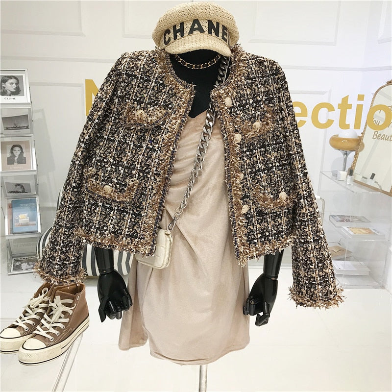 High-quality Temperament Ladies style tweed women short Jacket Women autumn  elegant jacket Female Fashion Jacket Woman Top