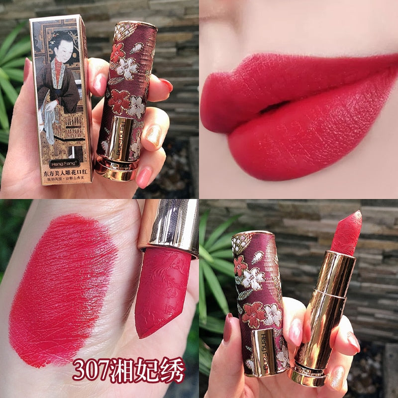 Oriental Classical Beauty Vintage Velvet Lipstick Matte Pigmented Waterproof Lasting Lip Makeup Silky touch Charming Cosmetics