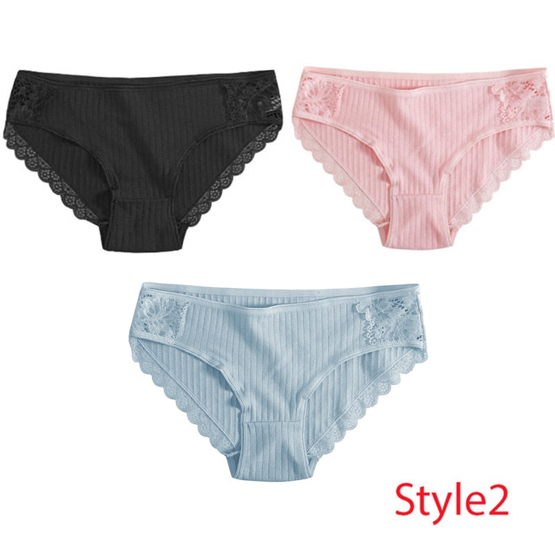 3PCS/Set Cotton Underwear Women's Panties Comfort Underpants  Floral Lace Briefs For Woman Sexy Low-Rise Pantys Intimates M L XL