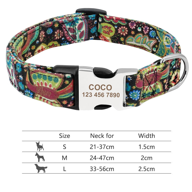 Customized Printed Pet Collar Nylon Dog Collar Personalized Free Engraved Puppy ID Name Collar for Small Medium Large Dogs Pug