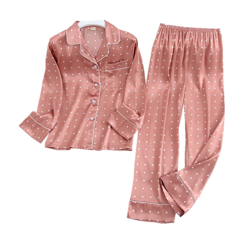 Long Sleeve Pajamas Autumn Ice Silk Long Sleeve Trousers Suit Printing Fashion Pyjamas Set