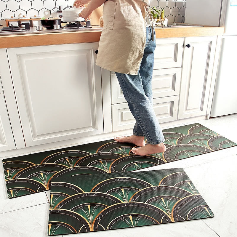 1pcs PVC Kitchen Mat Waterproof Floor Mat Anti Fatigue Anti Oil PU Leather Kitchen Carpet Anti Slip Doormat Modern Bedroom Rug