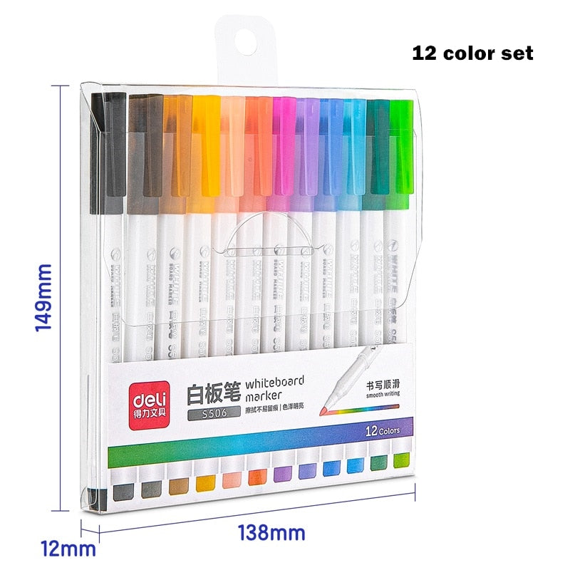 Multi 12 Color Whiteboard Pen Set Erasable Marker Pen for White Board Glass Kids Drawing Office Meeting School Teacher