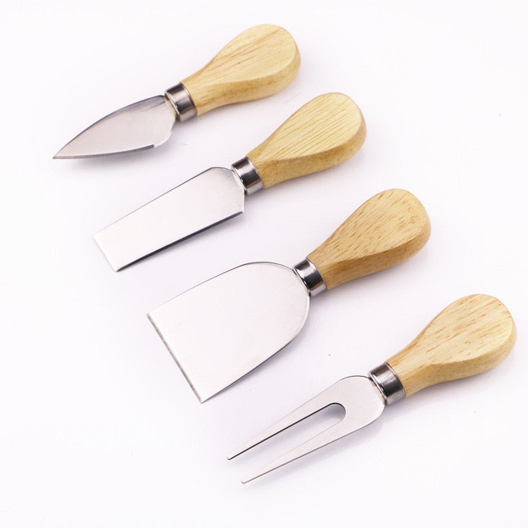 4pcs/set Wood Handle Knife Sets Bamboo Cheese Cutter Slicer Kitchen Cheedse Stainless Steel Knife Kitchen Cooking Accessories