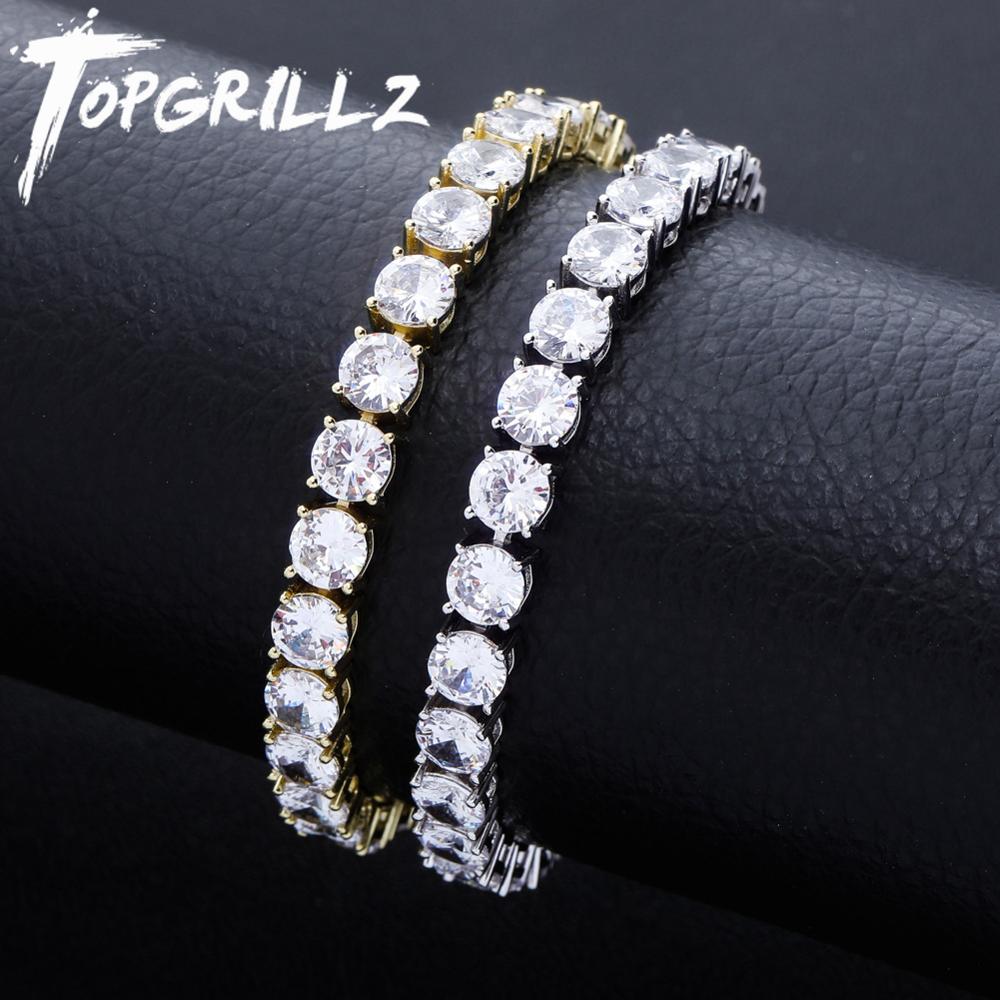 3MM-6MM Spring Buckle Tennis Chain Iced Out Cubic Zirconia 1 Row Tennis Chain Bracelet Men And Women Hip Hop Jewelry