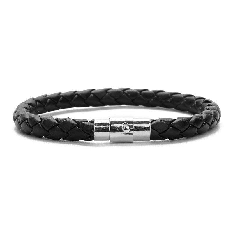 Genuine Leather Bracelet Men Stainless Steel Magnetic Clasp Handmade Men Bracelets Bangles Braided Leather Bracelet Wholesale