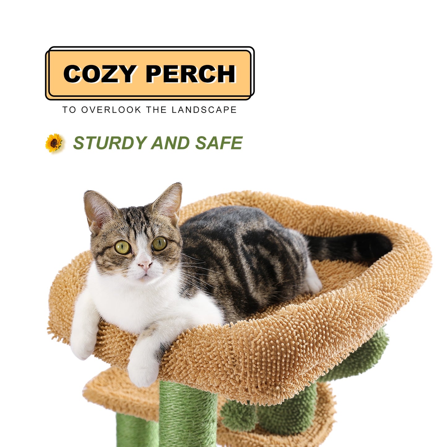 H90.5CM Cactus Cat Tree with Natural Sisal Scratching Post Board for Cat Perch Condo Kitty Play House rascador gato arbre à chat