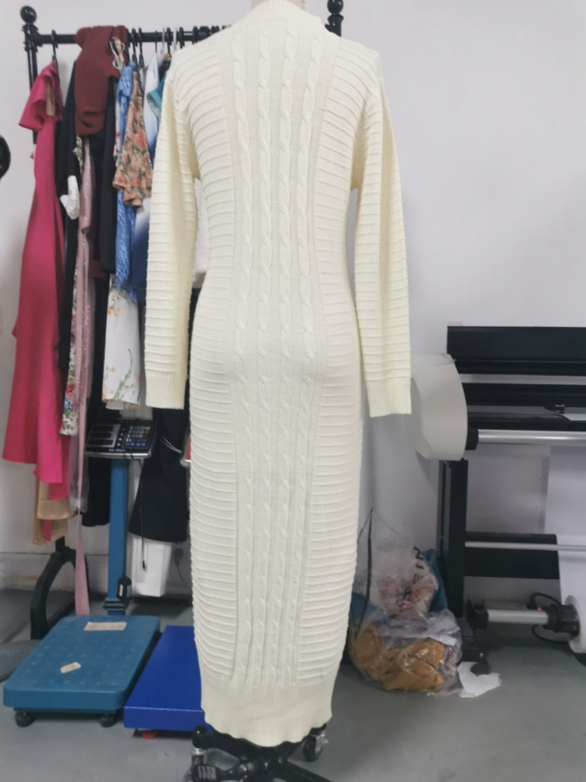 Winter Thicken Turtleneck Sweater Maxi Dress Women Lace Up Knitted Long Dress Female Knitwear Soft Vestidos High Quality