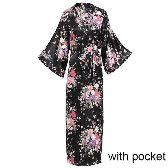 Sexy Women Long Robe With Pocket Wedding Bride Bridesmaid Dressing Gown Rayon Kimono Bathrobe Large Size S-XXXL Night Dress