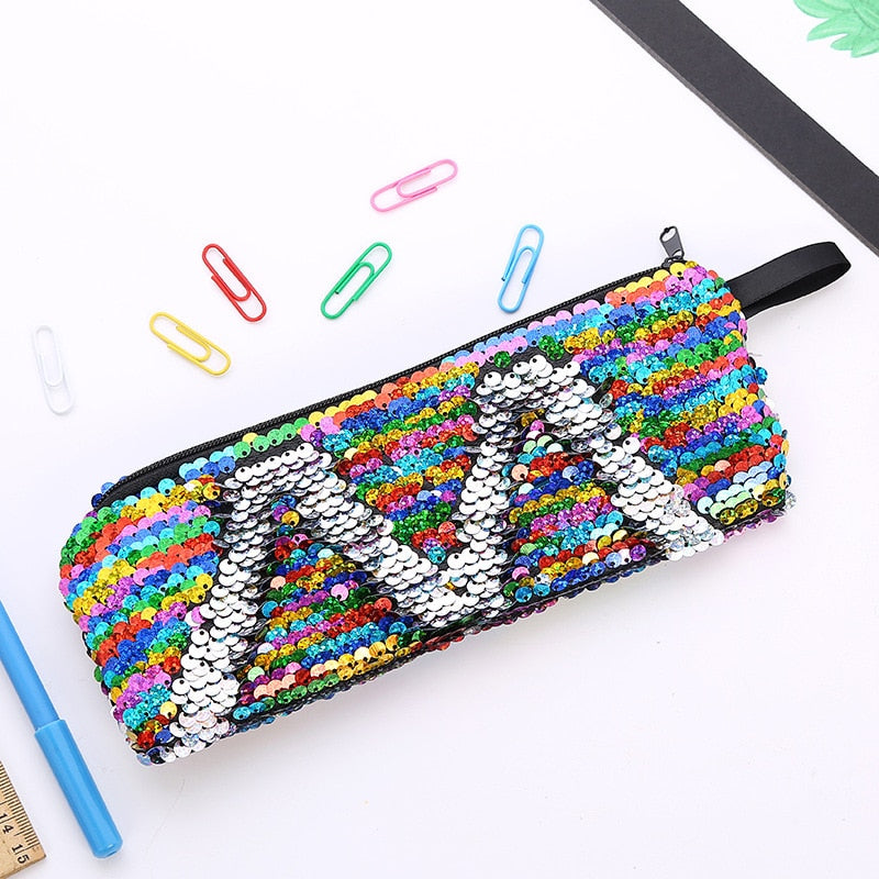 School Pencil Case Sequin Pencilcase for Girls Boys Penal Bag Kawaii Cartridge Pen Box Big Multi Cosmetic Pouch Stationery