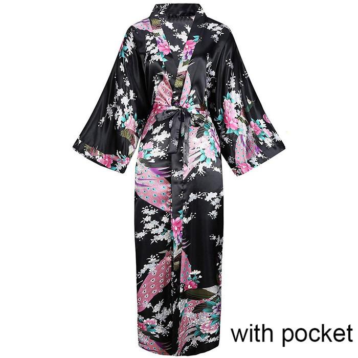 Sexy Women Long Robe With Pocket Wedding Bride Bridesmaid Dressing Gown Rayon Kimono Bathrobe Large Size S-XXXL Night Dress